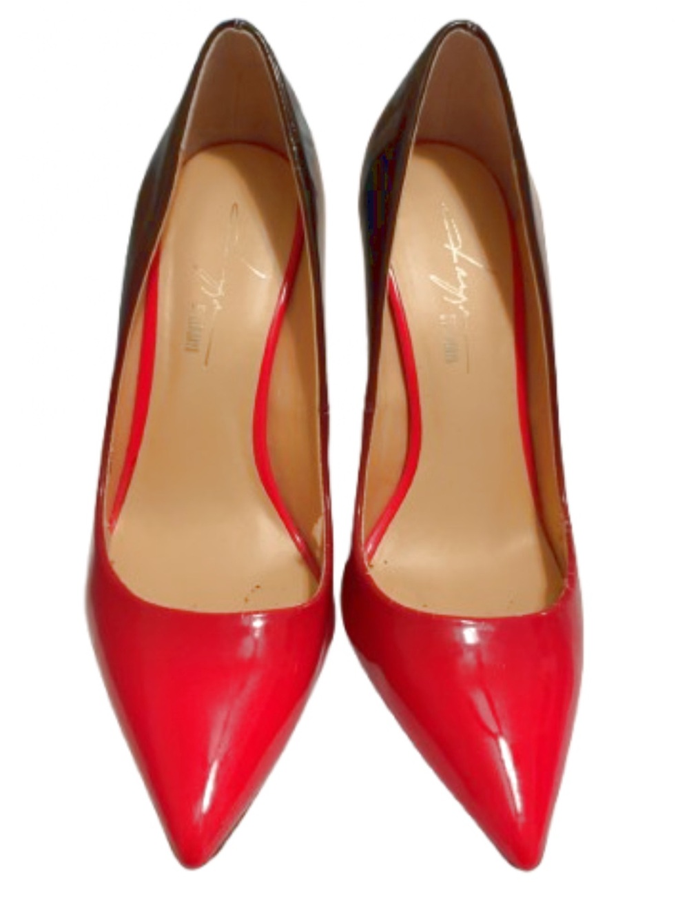 Daya by Zendaya pointed-toe pumps in a red-to-burgundy ombrรฉ patent finish.